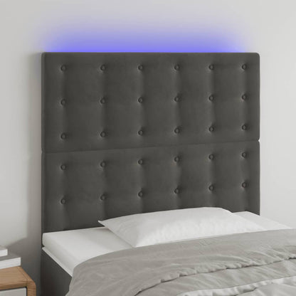 Sänggavel LED mörkgrå 80x5x118/128 cm sammet