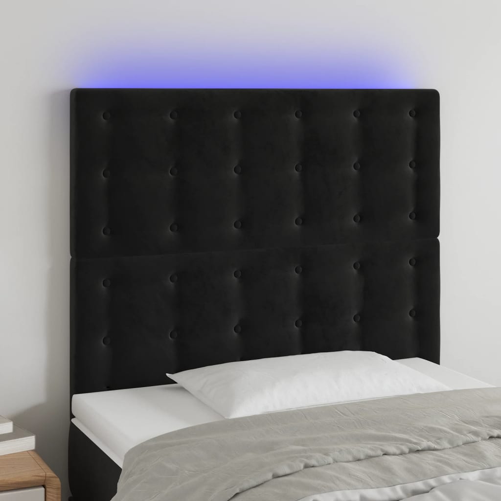 Sänggavel LED svart 80x5x118/128 cm sammet