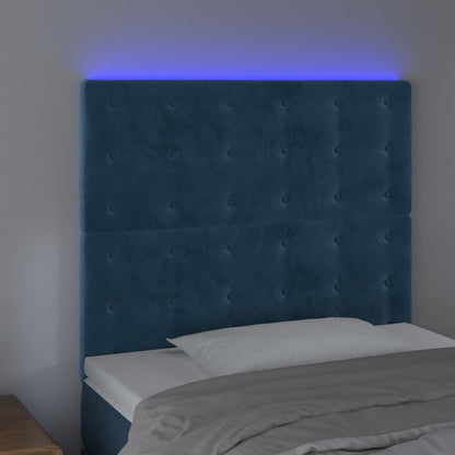 Sänggavel LED mörkblå 80x5x118/128 cm sammet