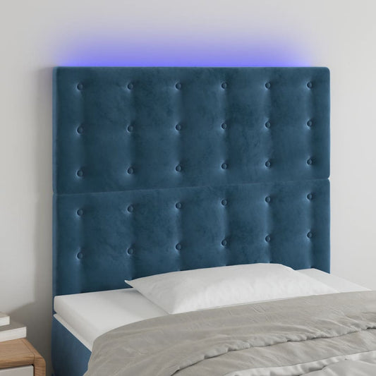 Sänggavel LED mörkblå 80x5x118/128 cm sammet