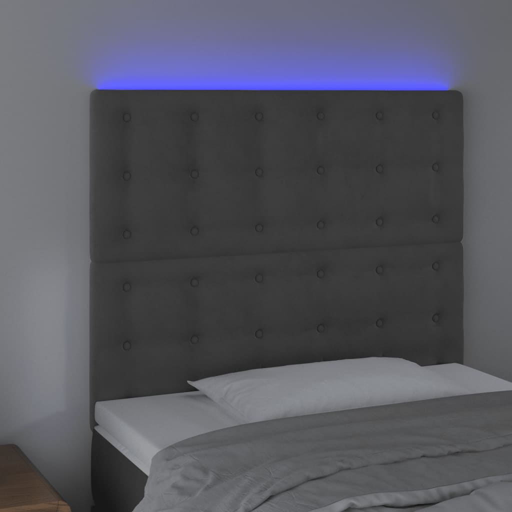 Sänggavel LED mörkgrå 90x5x118/128 cm sammet