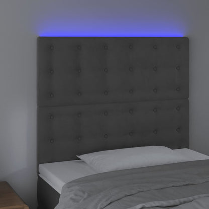 Sänggavel LED mörkgrå 90x5x118/128 cm sammet