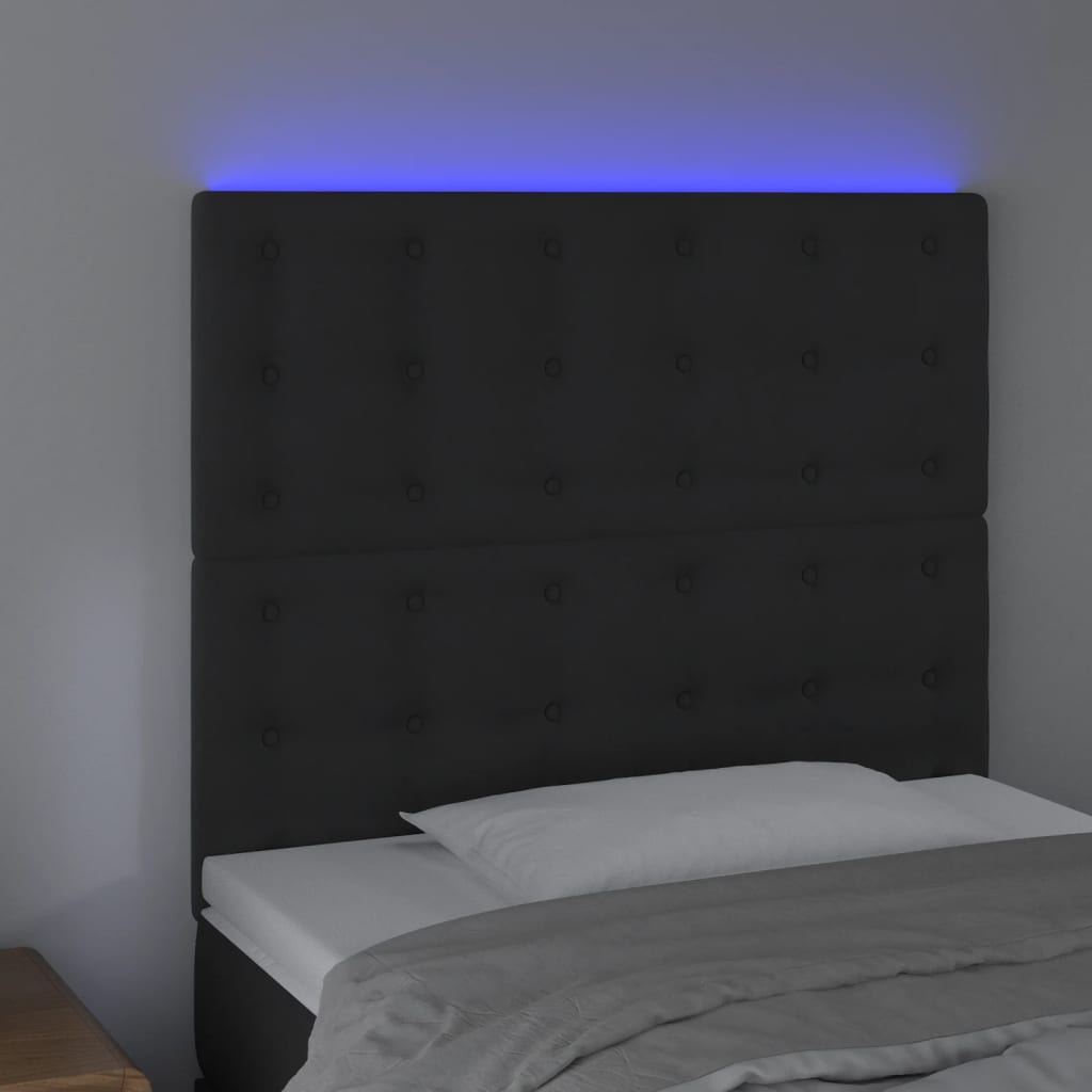 Sänggavel LED svart 90x5x118/128 cm sammet