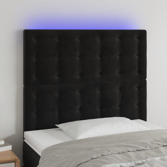 Sänggavel LED svart 90x5x118/128 cm sammet