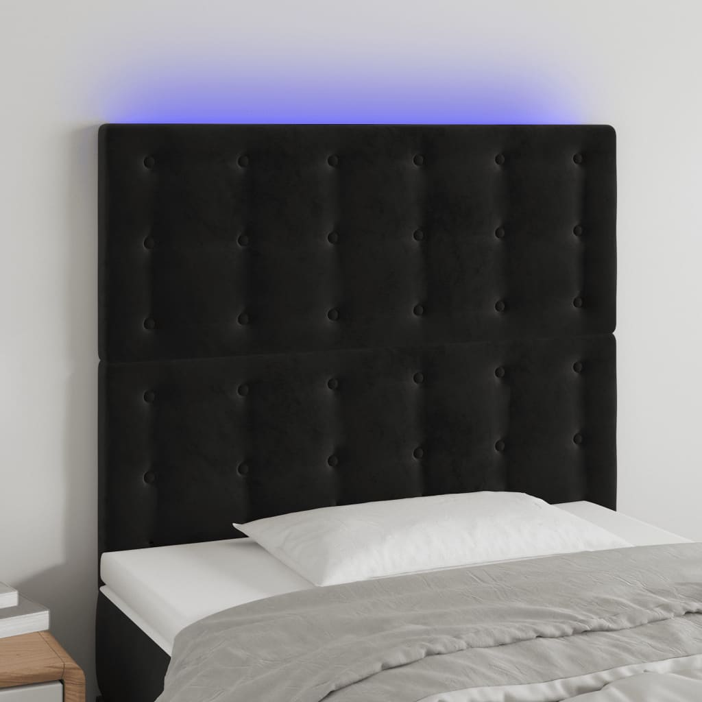 Sänggavel LED svart 100x5x118/128 cm sammet