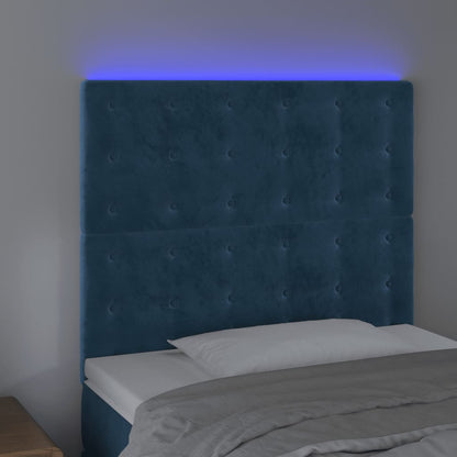 Sänggavel LED mörkblå 100x5x118/128 cm sammet