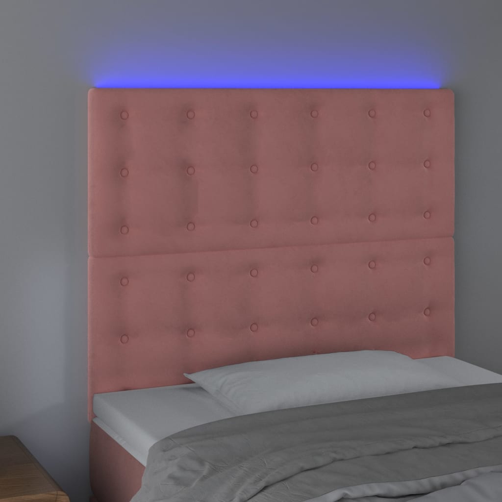 Sänggavel LED rosa 100x5x118/128 cm tyg