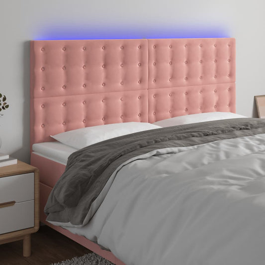 Sänggavel LED rosa 160x5x118/128 cm sammet