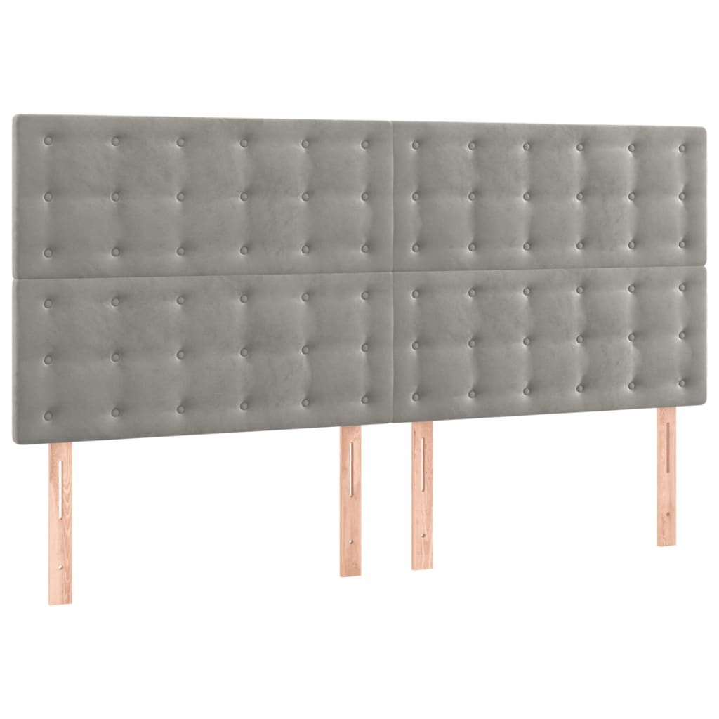 Sänggavel LED ljusgrå 180x5x118/128 cm sammet