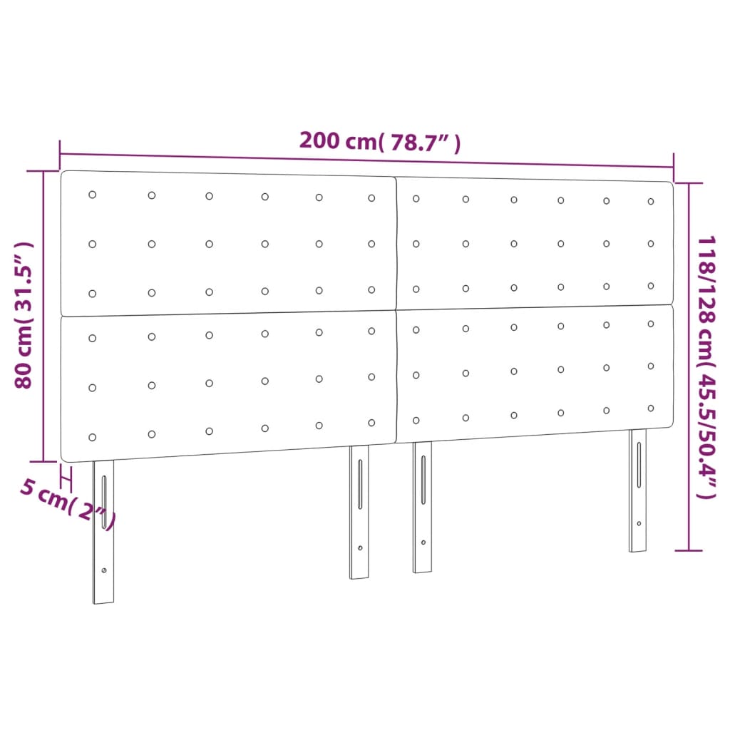 Sänggavel LED rosa 200x5x118/128 cm sammet