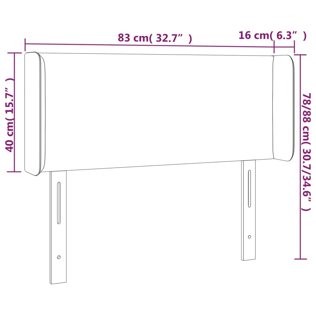 Sänggavel LED ljusgrå 83x16x78/88 cm tyg