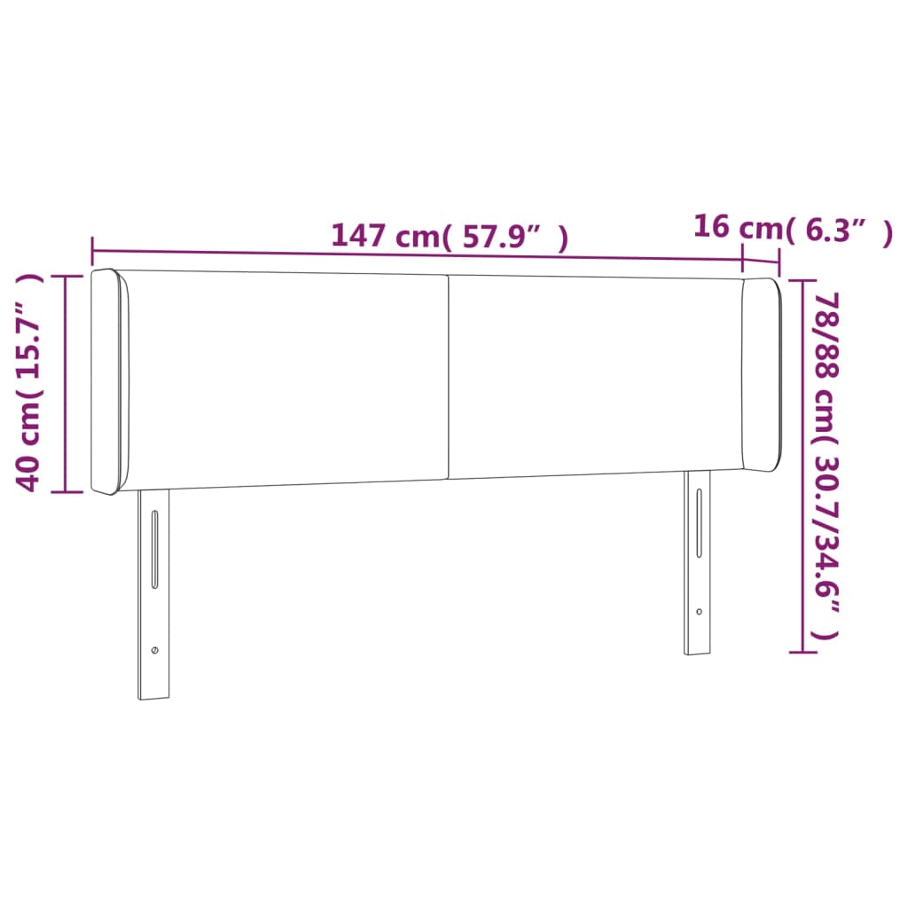 Sänggavel LED mörkgrå 147x16x78/88 cm tyg