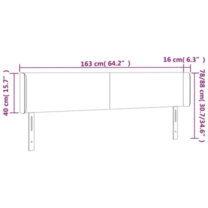 Sänggavel LED ljusgrå 163x16x78/88 cm tyg