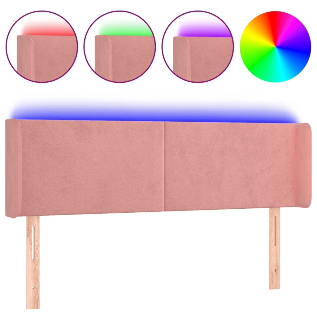 Sänggavel LED rosa 147x16x78/88 cm sammet