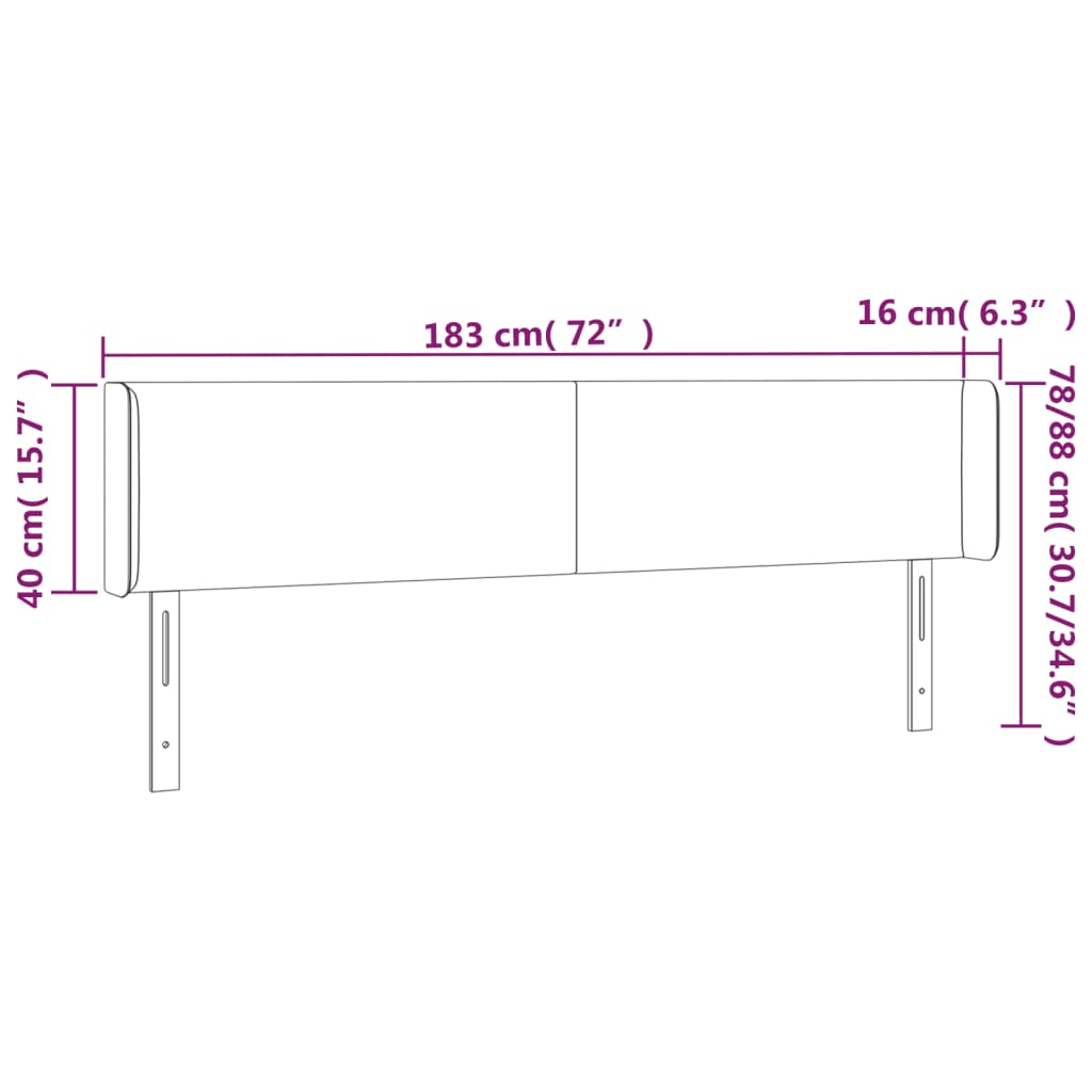 Sänggavel LED rosa 183x16x78/88 cm sammet