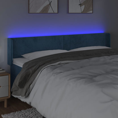 Sänggavel LED mörkblå 203x16x78/88 cm sammet