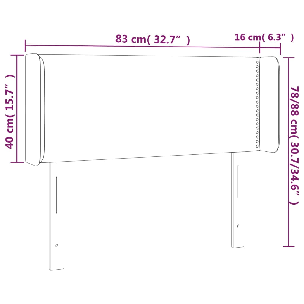 Sänggavel LED mörkgrå 83x16x78/88 cm tyg