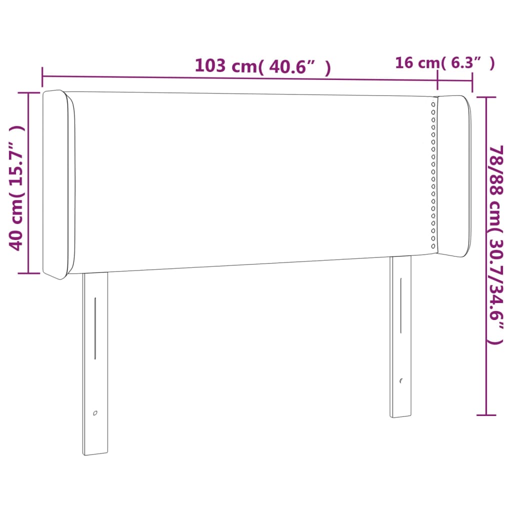 Sänggavel LED mörkgrå 103x16x78/88 cm tyg