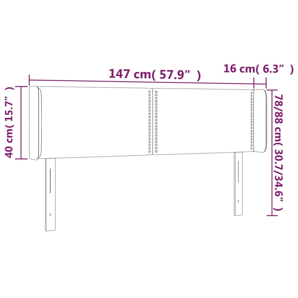 Sänggavel LED mörkgrå 147x16x78/88 cm tyg