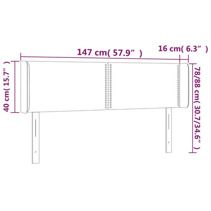 Sänggavel LED mörkgrå 147x16x78/88 cm tyg