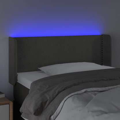 Sänggavel LED mörkgrå 83x16x78/88 cm sammet