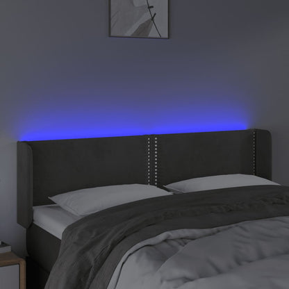 Sänggavel LED mörkgrå 147x16x78/88 cm sammet