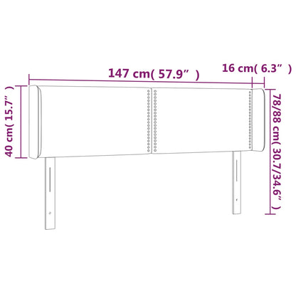 Sänggavel LED mörkgrå 147x16x78/88 cm sammet