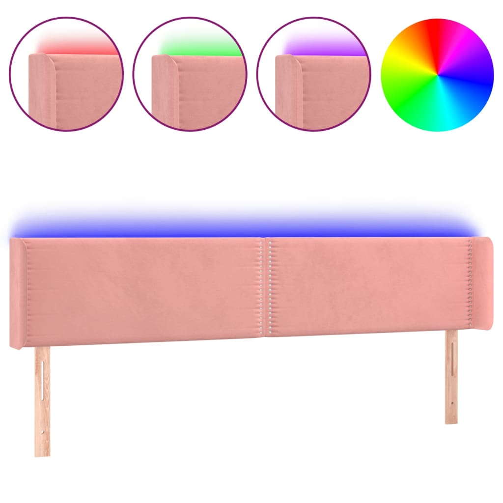 Sänggavel LED rosa 163x16x78/88 cm sammet