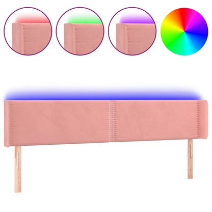 Sänggavel LED rosa 163x16x78/88 cm sammet