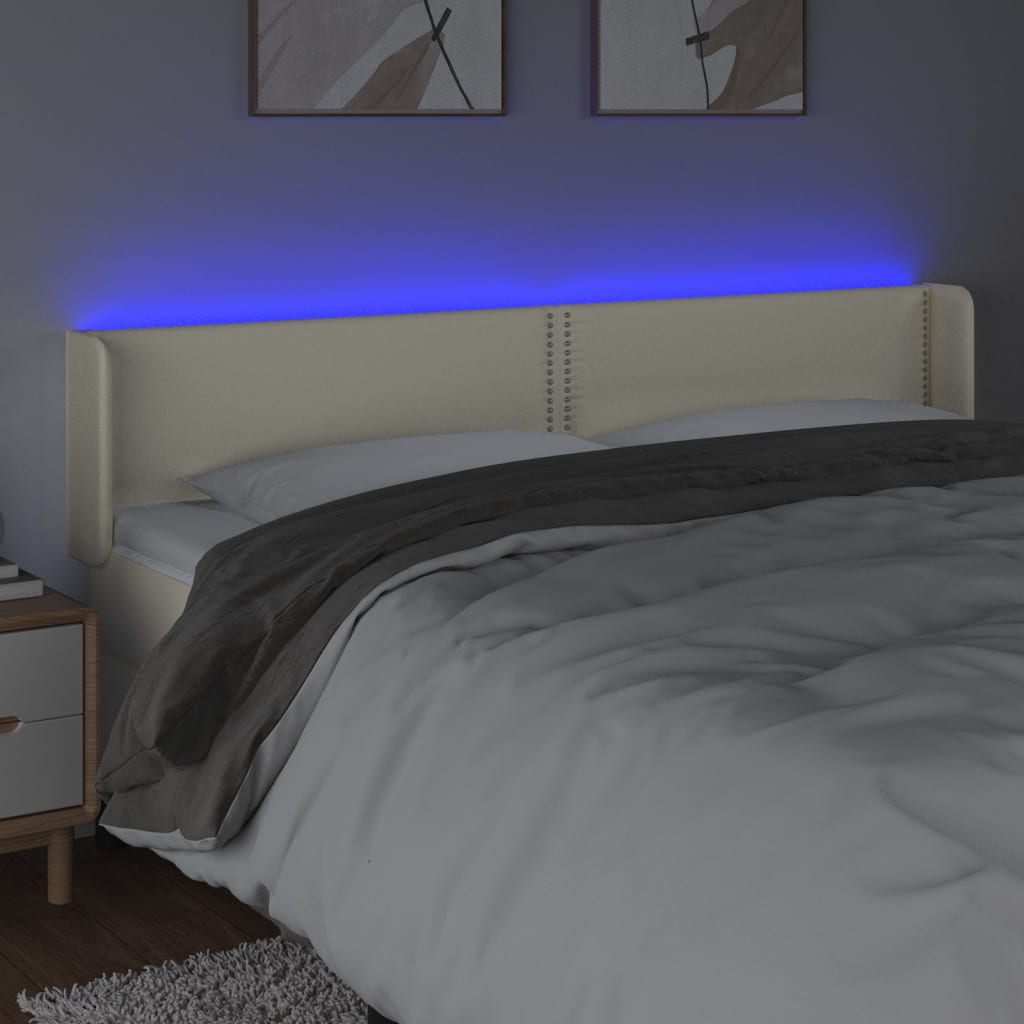 Sänggavel LED gräddvit 163x16x78/88 cm konstläder