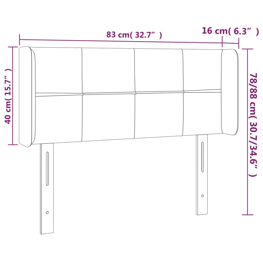 Sänggavel LED ljusgrå 83x16x78/88 cm tyg