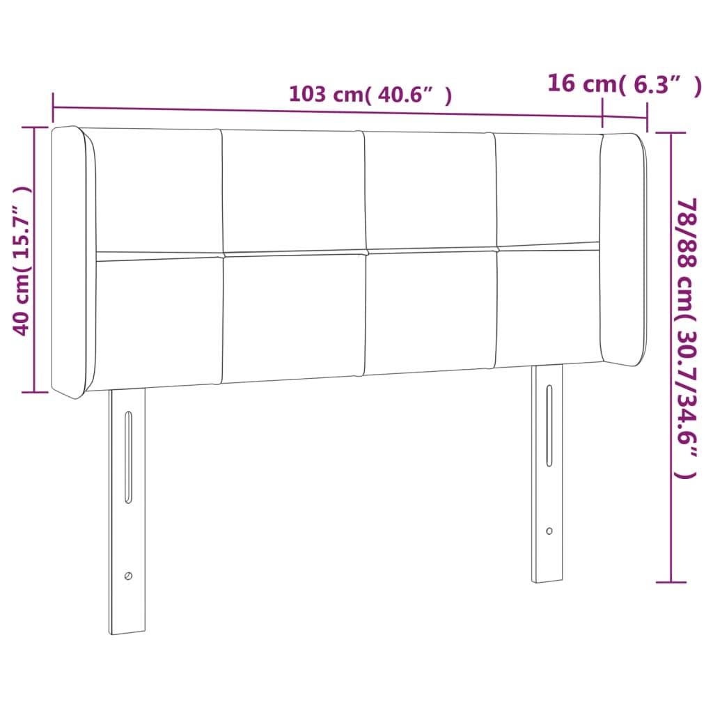 Sänggavel LED ljusgrå 103x16x78/88 cm tyg