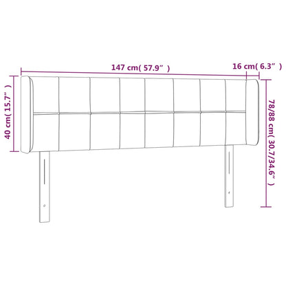 Sänggavel LED ljusgrå 147x16x78/88 cm tyg