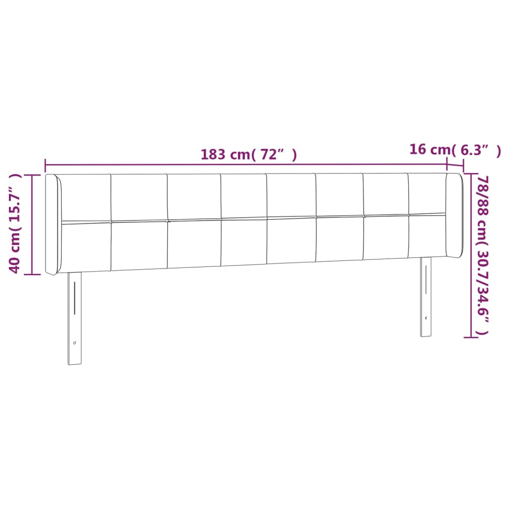 Sänggavel LED ljusgrå 183x16x78/88 cm tyg