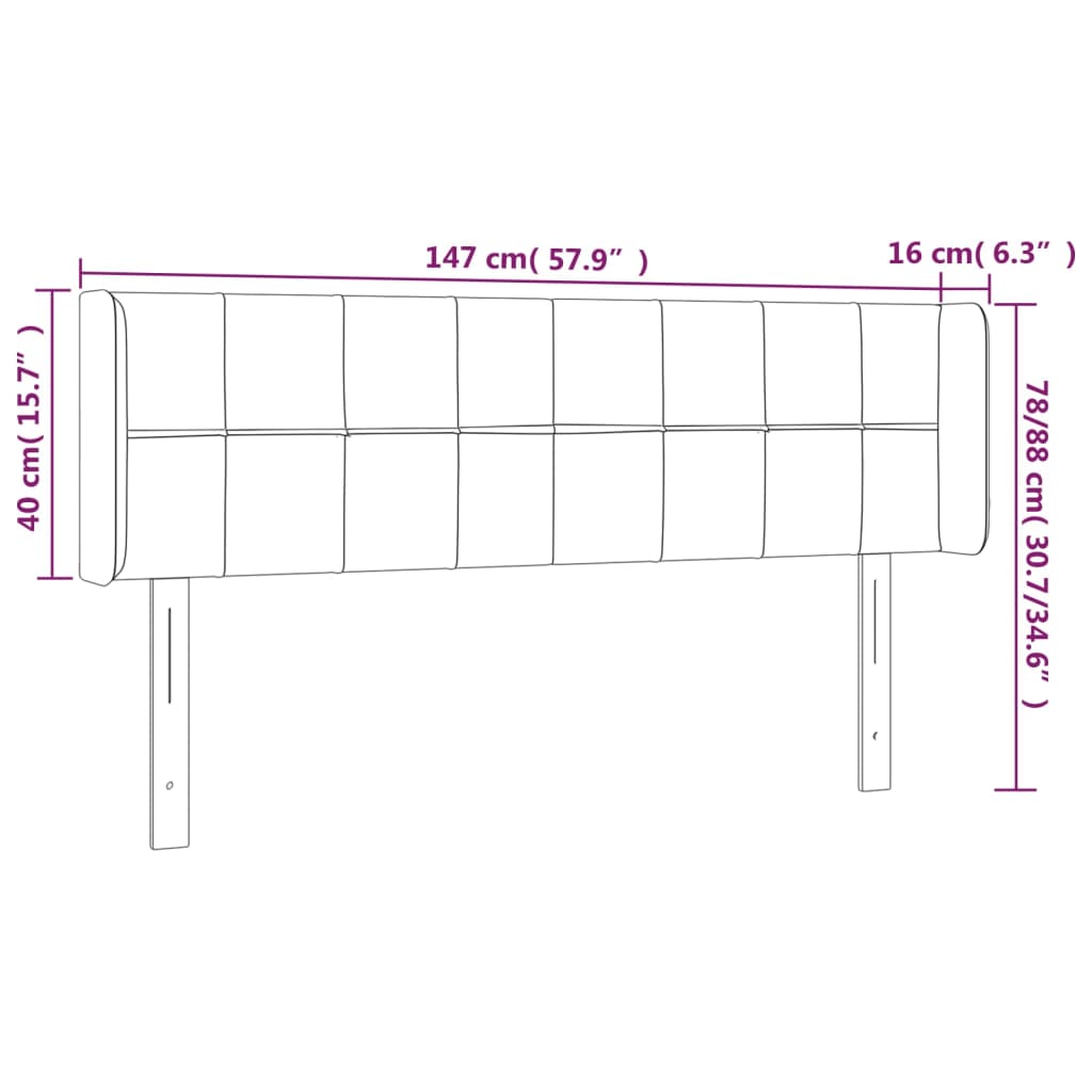 Sänggavel LED ljusgrå 147x16x78/88 cm sammet