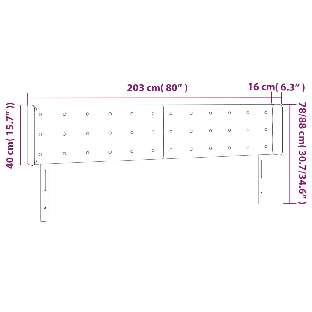 Sänggavel LED svart 203x16x78/88 cm konstläder