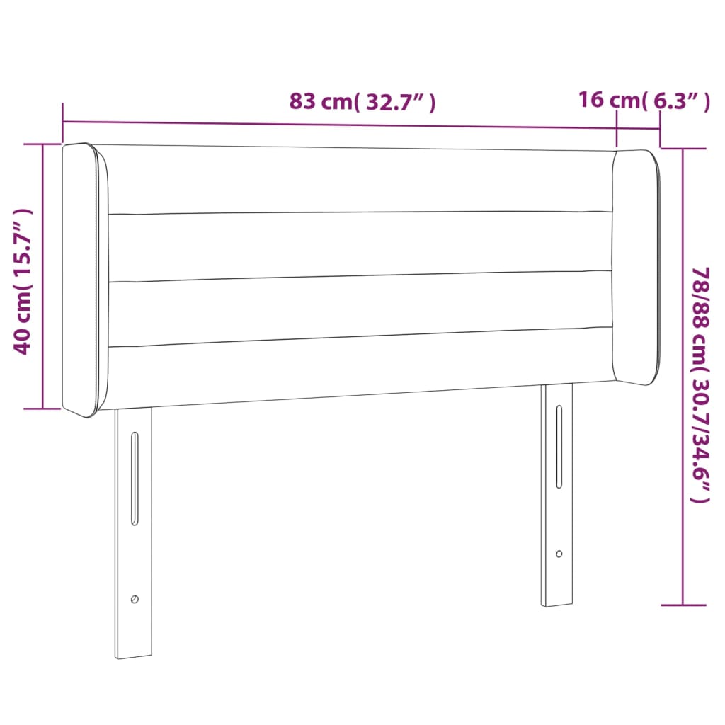 Sänggavel LED mörkgrå 83x16x78/88 cm tyg