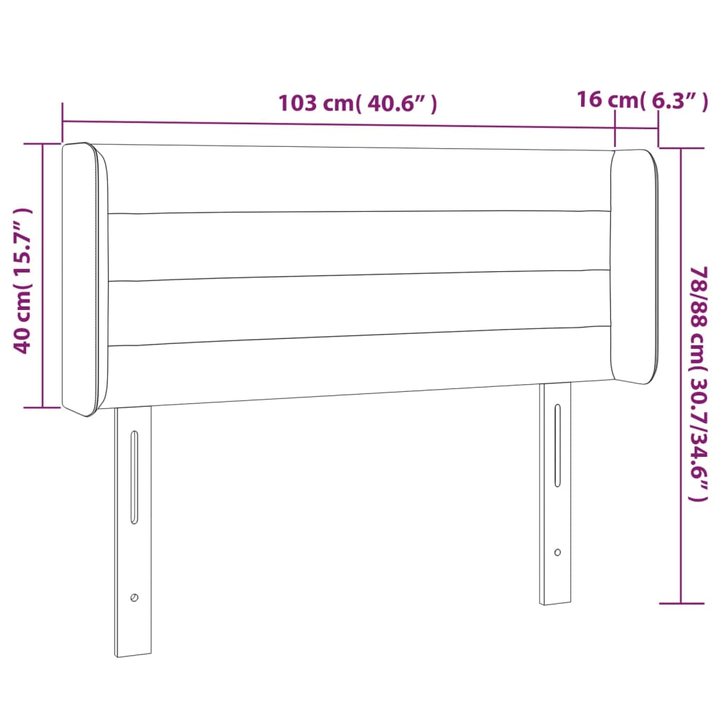 Sänggavel LED mörkgrå 103x16x78/88 cm tyg