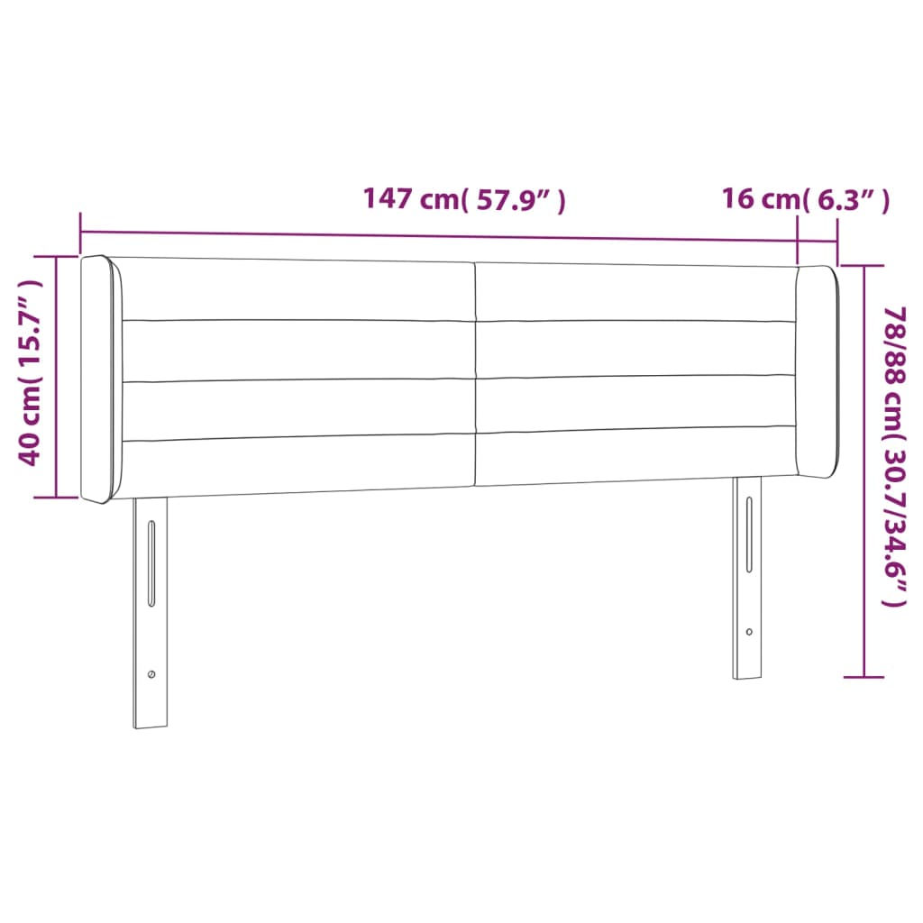 Sänggavel LED ljusgrå 147x16x78/88 cm tyg