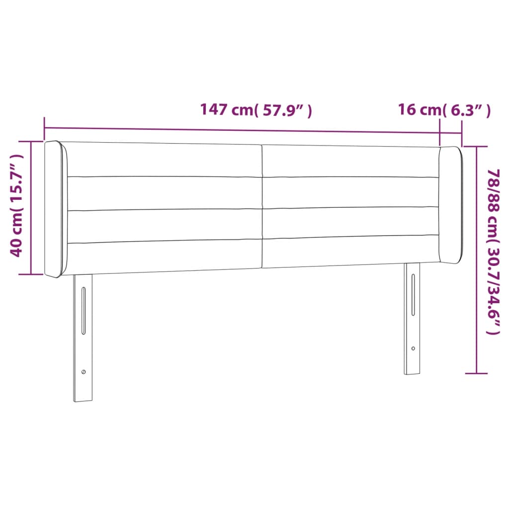 Sänggavel LED gräddvit 147x16x78/88 cm tyg