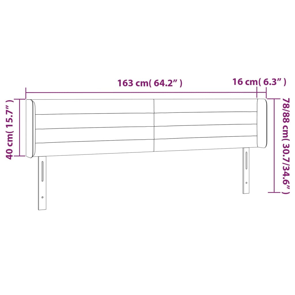 Sänggavel LED gräddvit 163x16x78/88 cm tyg