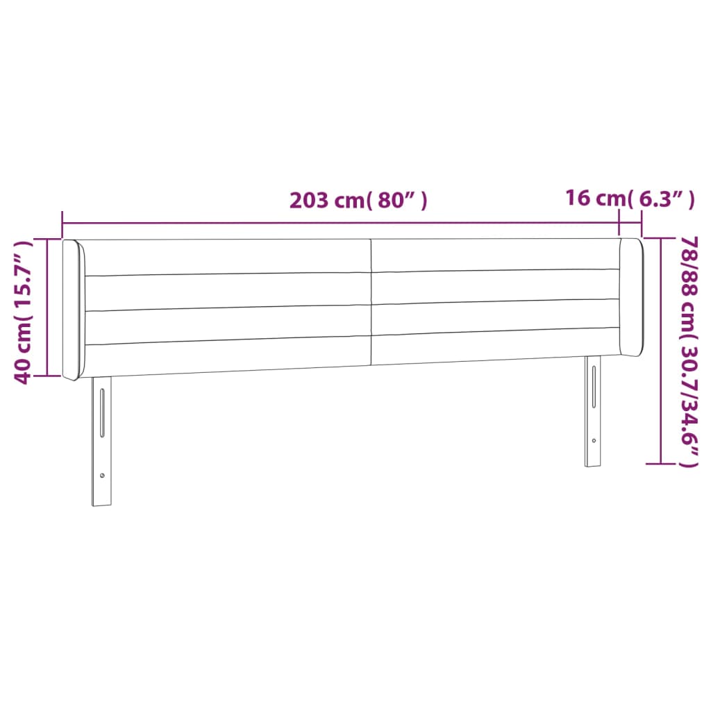 Sänggavel LED ljusgrå 203x16x78/88 cm tyg