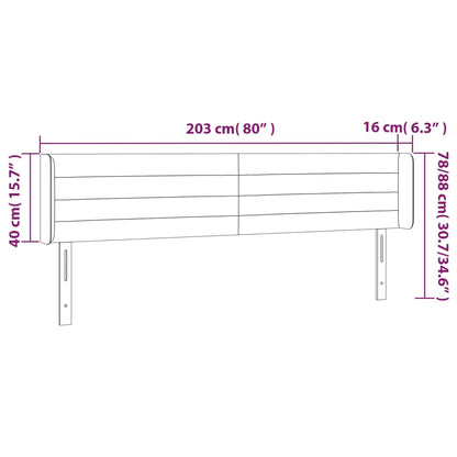 Sänggavel LED ljusgrå 203x16x78/88 cm tyg