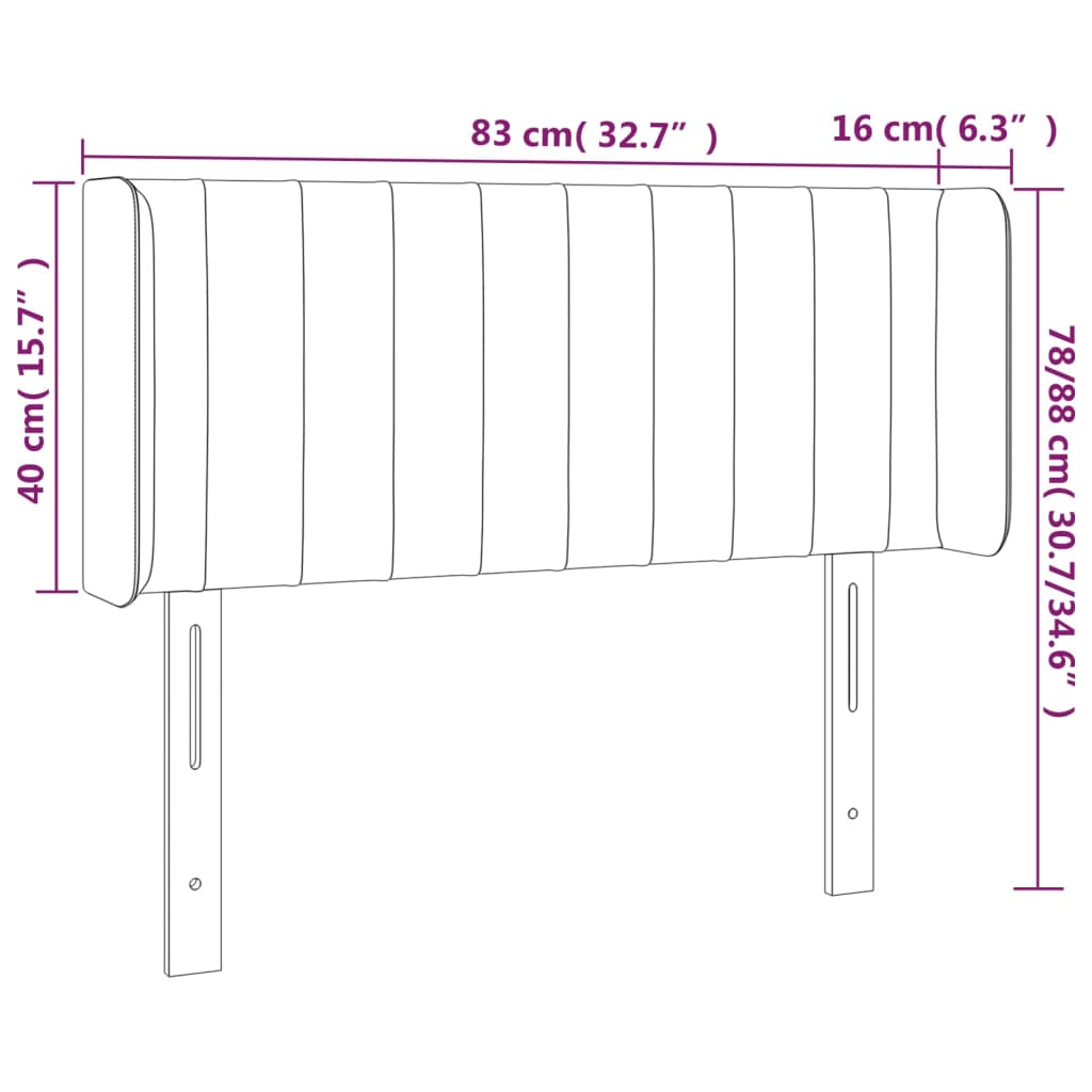 Sänggavel LED mörkgrå 83x16x78/88 cm tyg