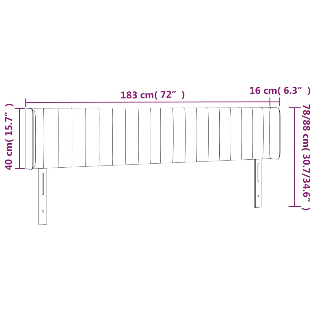 Sänggavel LED ljusgrå 183x16x78/88 cm tyg