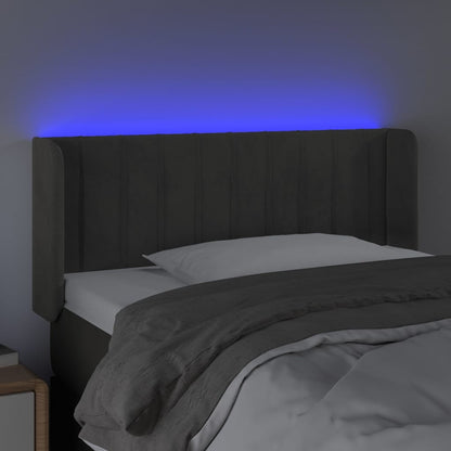 Sänggavel LED mörkgrå 83x16x78/88 cm sammet