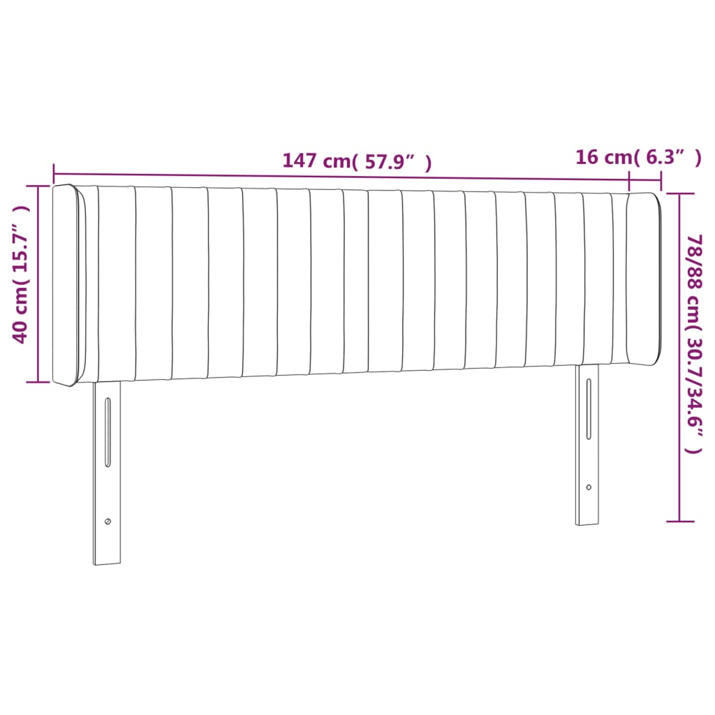 Sänggavel LED mörkgrå 147x16x78/88 cm sammet