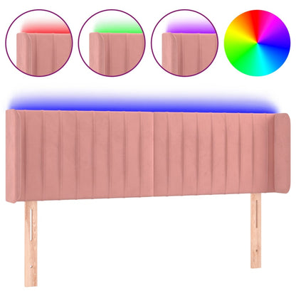 Sänggavel LED rosa 147x16x78/88 cm sammet