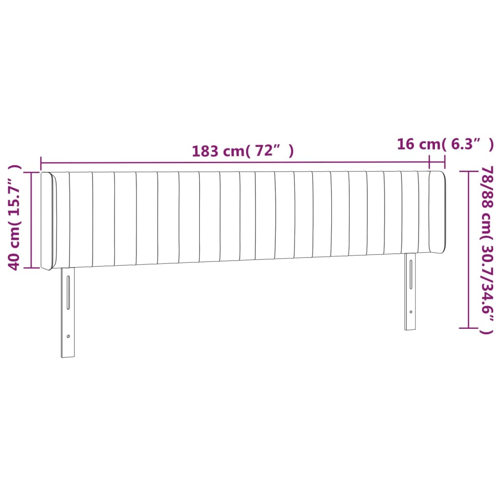 Sänggavel LED ljusgrå 183x16x78/88 cm sammet