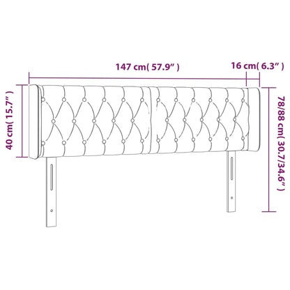 Sänggavel LED ljusgrå 147x16x78/88 cm tyg